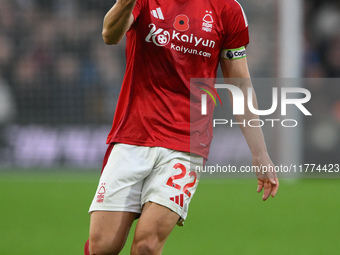 Ryan Yates of Nottingham Forest gestures during the Premier League match between Nottingham Forest and Newcastle United at the City Ground i...