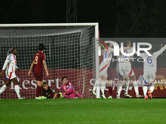 Vanessa Gilles of Olympique Lyonnais celebrates after scoring the goal to make it 0-3 during Group A - Day 3 of the UEFA Women's Champions L...