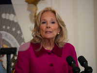 U.S. first lady Jill Biden speaks during the Classroom to Career Summit in the East Room of the White House on November 13, 2024 in Washingt...