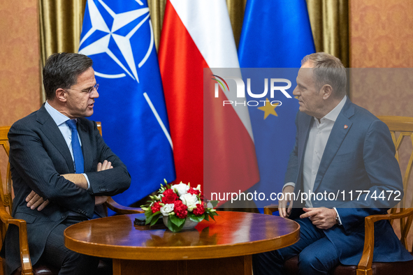 NATO Secretary General Mark Rutte and Polish Prime Minister Donald Tusk during their meeting  in Warsaw, Poland on November 13, 2024. 