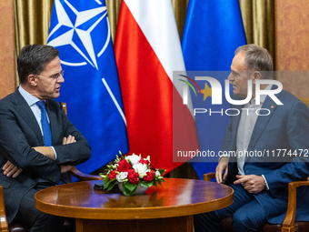 NATO Secretary General Mark Rutte and Polish Prime Minister Donald Tusk during their meeting  in Warsaw, Poland on November 13, 2024. (