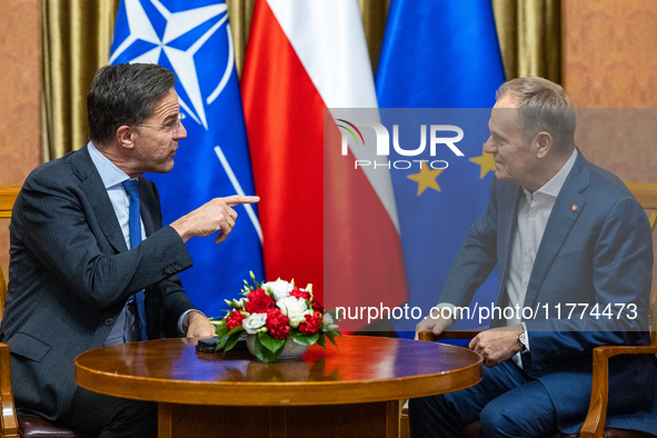 NATO Secretary General Mark Rutte and Polish Prime Minister Donald Tusk during their meeting  in Warsaw, Poland on November 13, 2024. 