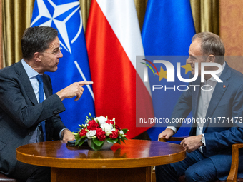 NATO Secretary General Mark Rutte and Polish Prime Minister Donald Tusk during their meeting  in Warsaw, Poland on November 13, 2024. (