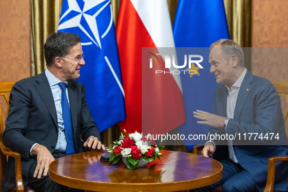 NATO Secretary General Mark Rutte and Polish Prime Minister Donald Tusk during their meeting  in Warsaw, Poland on November 13, 2024. 