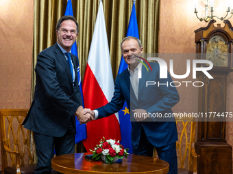 NATO Secretary General Mark Rutte and Polish Prime Minister Donald Tusk during their meeting  in Warsaw, Poland on November 13, 2024. (