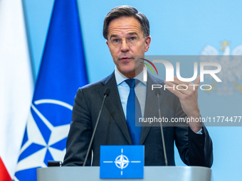 NATO Secretary General Mark Rutte at the press conference after his meeting with Polish Prime Minister Donald Tusk in Warsaw, Poland on Nove...