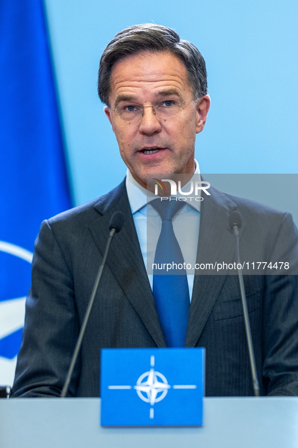 NATO Secretary General Mark Rutte at the press conference after his meeting with Polish Prime Minister Donald Tusk in Warsaw, Poland on Nove...