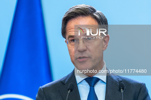 NATO Secretary General Mark Rutte at the press conference after his meeting with Polish Prime Minister Donald Tusk in Warsaw, Poland on Nove...