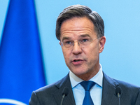 NATO Secretary General Mark Rutte at the press conference after his meeting with Polish Prime Minister Donald Tusk in Warsaw, Poland on Nove...