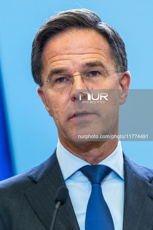 NATO Secretary General Mark Rutte at the press conference after his meeting with Polish Prime Minister Donald Tusk in Warsaw, Poland on Nove...