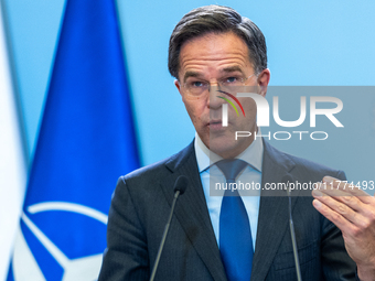 NATO Secretary General Mark Rutte at the press conference after his meeting with Polish Prime Minister Donald Tusk in Warsaw, Poland on Nove...