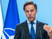 NATO Secretary General Mark Rutte at the press conference after his meeting with Polish Prime Minister Donald Tusk in Warsaw, Poland on Nove...