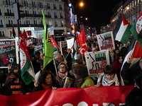 Protesters hold placards and wave Palestinian flags during a rally organized by political parties (La France Insoumise - LFI, Les Ecologiste...