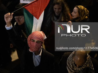 Protesters hold placards and wave Palestinian flags during a rally organized by political parties (La France Insoumise - LFI, Les Ecologiste...