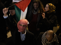 Protesters hold placards and wave Palestinian flags during a rally organized by political parties (La France Insoumise - LFI, Les Ecologiste...