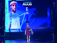 Casper Ruud plays during the Nitto ATP Finals 2024 Group B match between Casper Ruud and Alexander Zverev at Inalpi Arena in Turin, Italy, o...