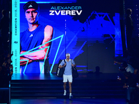 Alexander Zverev competes during the Nitto ATP Finals 2024 Group B match between Casper Ruud and Alexander Zverev at Inalpi Arena in Turin,...