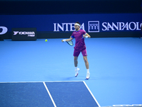 Casper Ruud plays during the Nitto ATP Finals 2024 Group B match between Casper Ruud and Alexander Zverev at Inalpi Arena in Turin, Italy, o...