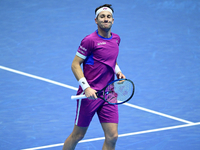 Casper Ruud plays during the Nitto ATP Finals 2024 Group B match between Casper Ruud and Alexander Zverev at Inalpi Arena in Turin, Italy, o...