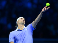 ...in action during the Nitto ATP Finals 2024 Group B match between Casper Ruud and Alexander Zverev at Inalpi Arena in Turin, Italy, on Nov...