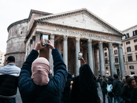 Tourists walk through Piazza del Pantheon in Rome, Italy, on November 13, 2024. The square is partially closed to the public due to renovati...