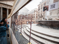 Tourists walk through Piazza del Pantheon in Rome, Italy, on November 13, 2024. The square is partially closed to the public due to renovati...