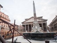 Tourists walk through Piazza del Pantheon in Rome, Italy, on November 13, 2024. The square is partially closed to the public due to renovati...