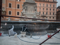 Tourists walk through Piazza del Pantheon in Rome, Italy, on November 13, 2024. The square is partially closed to the public due to renovati...