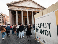 Tourists walk through Piazza del Pantheon in Rome, Italy, on November 13, 2024. The square is partially closed to the public due to renovati...