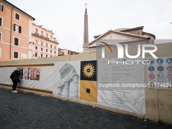 Tourists walk through Piazza del Pantheon in Rome, Italy, on November 13, 2024. The square is partially closed to the public due to renovati...