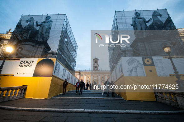 View of Piazza del Campidoglio in Rome, Italy, on November 13, 2024. The square is partially closed to the public due to renovation works fi...