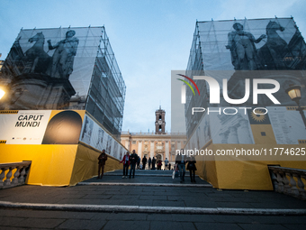 View of Piazza del Campidoglio in Rome, Italy, on November 13, 2024. The square is partially closed to the public due to renovation works fi...