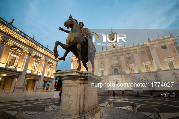 View of Piazza del Campidoglio in Rome, Italy, on November 13, 2024. The square is partially closed to the public due to renovation works fi...