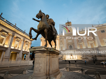 View of Piazza del Campidoglio in Rome, Italy, on November 13, 2024. The square is partially closed to the public due to renovation works fi...