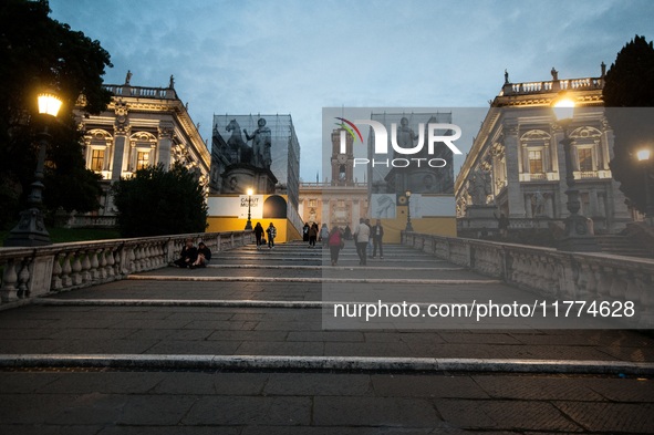 View of Piazza del Campidoglio in Rome, Italy, on November 13, 2024. The square is partially closed to the public due to renovation works fi...