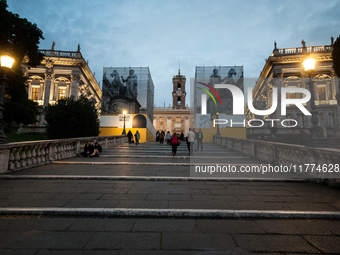 View of Piazza del Campidoglio in Rome, Italy, on November 13, 2024. The square is partially closed to the public due to renovation works fi...