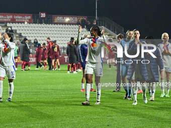 Olympique Lyonnais greet the fans during Group A - Day 3 - UEFA Women's Champions League 2023/24 between A.S. Roma and Olympique Lyonnais at...