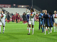 Olympique Lyonnais greet the fans during Group A - Day 3 - UEFA Women's Champions League 2023/24 between A.S. Roma and Olympique Lyonnais at...