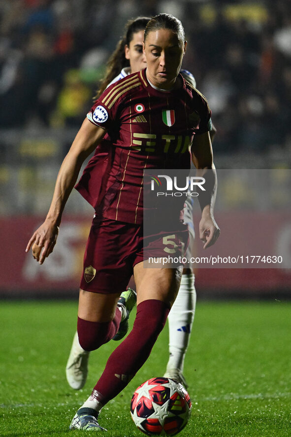 Sanne Troelsgaard of A.S. Roma Femminile is in action during Group A - Day 3 - UEFA Women's Champions League 2023/24 between A.S. Roma and O...