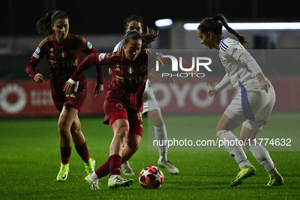 Alice Corelli of A.S. Roma Femminile is in action during Group A - Day 3 of the UEFA Women's Champions League 2023/24 between A.S. Roma and...