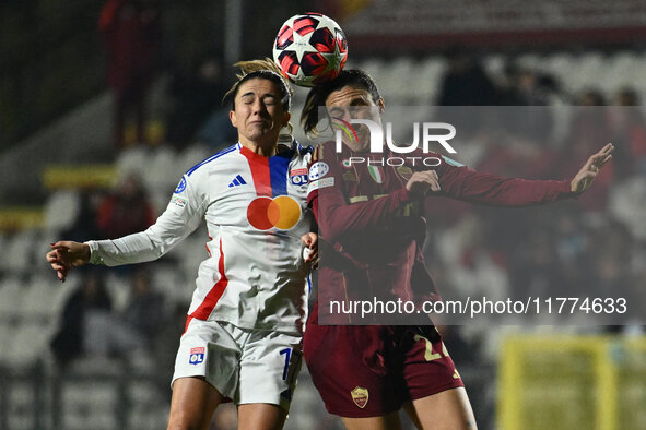 Danielle van de Donk of Olympique Lyonnais and Marta Pandini of A.S. Roma Femminile are in action during Group A - Day 3 of the UEFA Women's...