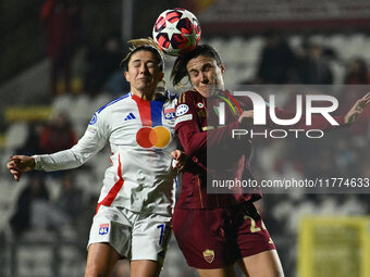 Danielle van de Donk of Olympique Lyonnais and Marta Pandini of A.S. Roma Femminile are in action during Group A - Day 3 of the UEFA Women's...