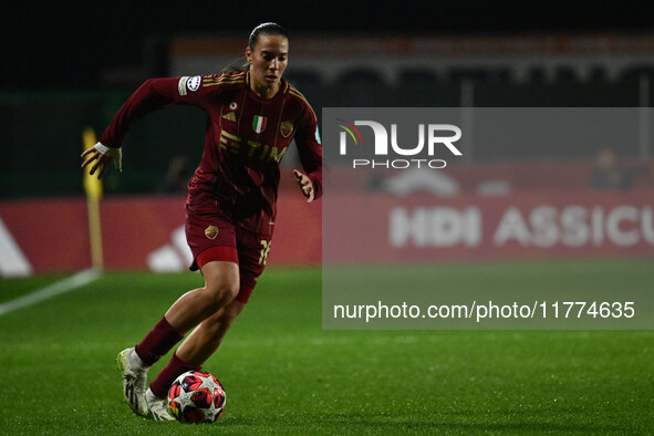 Alice Corelli of A.S. Roma Femminile is in action during Group A - Day 3 of the UEFA Women's Champions League 2023/24 between A.S. Roma and...