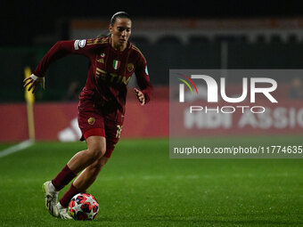 Alice Corelli of A.S. Roma Femminile is in action during Group A - Day 3 of the UEFA Women's Champions League 2023/24 between A.S. Roma and...