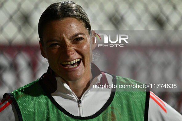 Verena Hanshaw of A.S. Roma Femminile participates in Group A - Day 3 of the UEFA Women's Champions League 2023/24 between A.S. Roma and Oly...