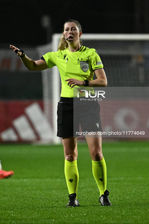 Referee Abigail Byrne (ENG) officiates during Group A - Day 3 of the UEFA Women's Champions League 2023/24 match between A.S. Roma and Olymp...