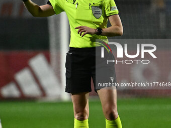 Referee Abigail Byrne (ENG) officiates during Group A - Day 3 of the UEFA Women's Champions League 2023/24 match between A.S. Roma and Olymp...