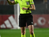 Referee Abigail Byrne (ENG) officiates during Group A - Day 3 of the UEFA Women's Champions League 2023/24 match between A.S. Roma and Olymp...