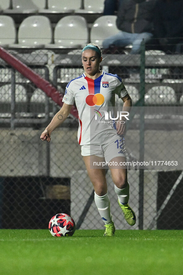 Ellie Carpenter of Olympique Lyonnais is in action during Group A - Day 3 of the UEFA Women's Champions League 2023/24 between A.S. Roma and...