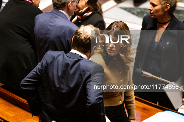 Maud Bregeon, Minister attached to the Prime Minister and Government Spokesman, is seen during the questions to the government session at th...